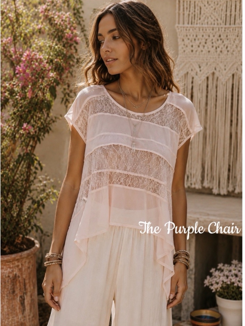 CECICO NWT Blush Cap Sleeve Lace Blouse S